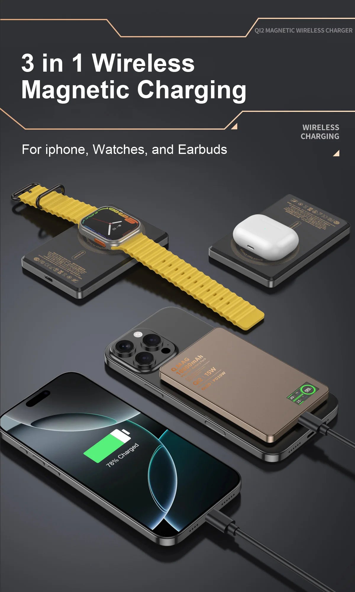 Magnetic Wireless Powerbank Qi 2.1 USB-C Fast Charging External Battery for iPhone 12-17 Pro Airpods Apple Watch Xiaomi 10000mAh