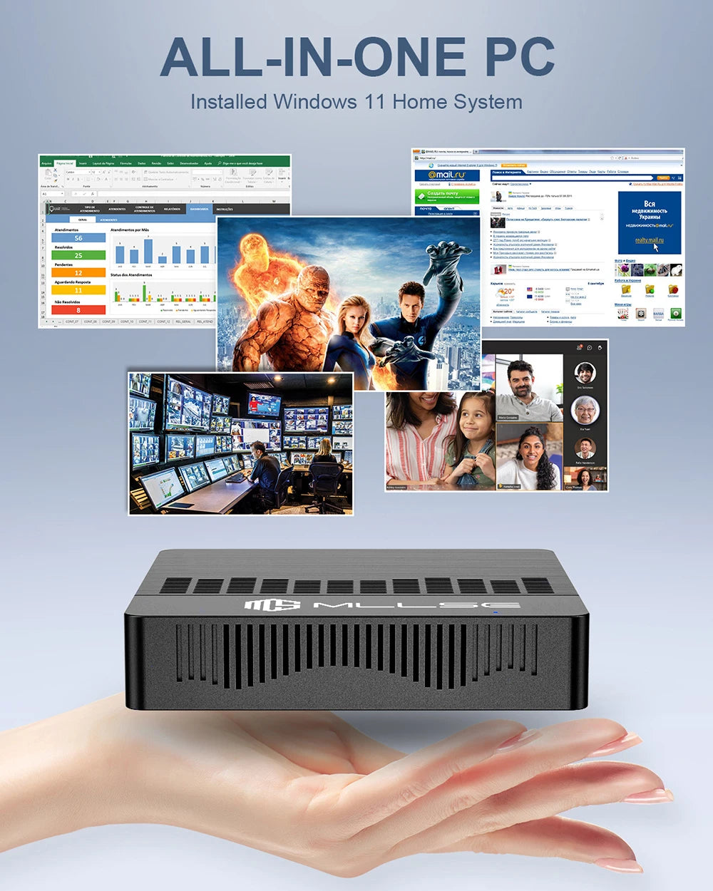 MLLSE Mini PC M2 Air Intel Gemini Lake N4000 Intel J3710 6GB RAM 128GB ROM Dual-Band WiFi Bluetooth USB Mini Computer