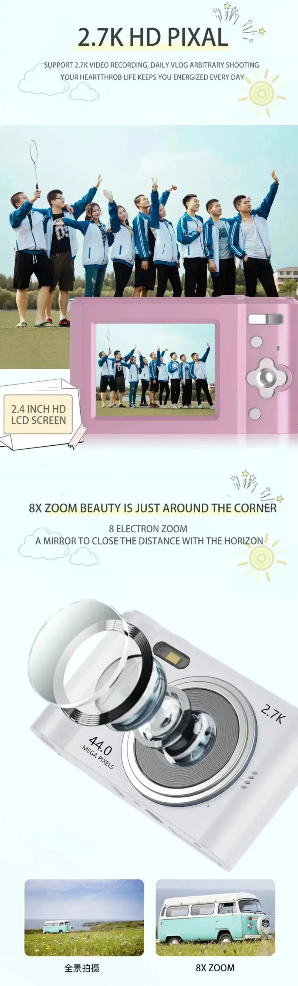 Digital Camera Autofocus Camera for Kids Toys Camcorder with 8x Zoom Compact Cameras 1080P Cameras for Beginner Photography