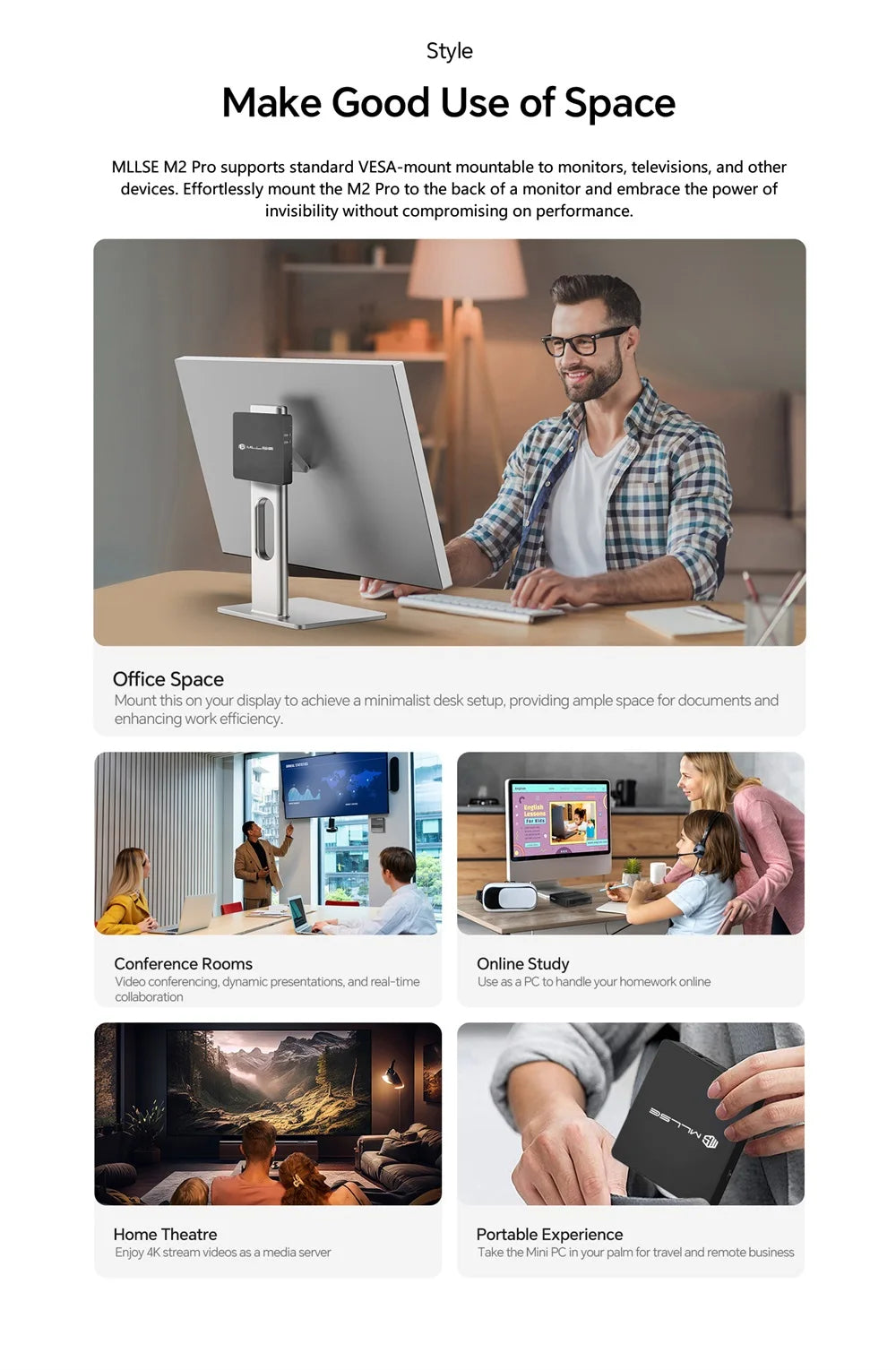 MLLSE Mini PC M2 Air Intel Gemini Lake N4000 Intel J3710 6GB RAM 128GB ROM Dual-Band WiFi Bluetooth USB Mini Computer