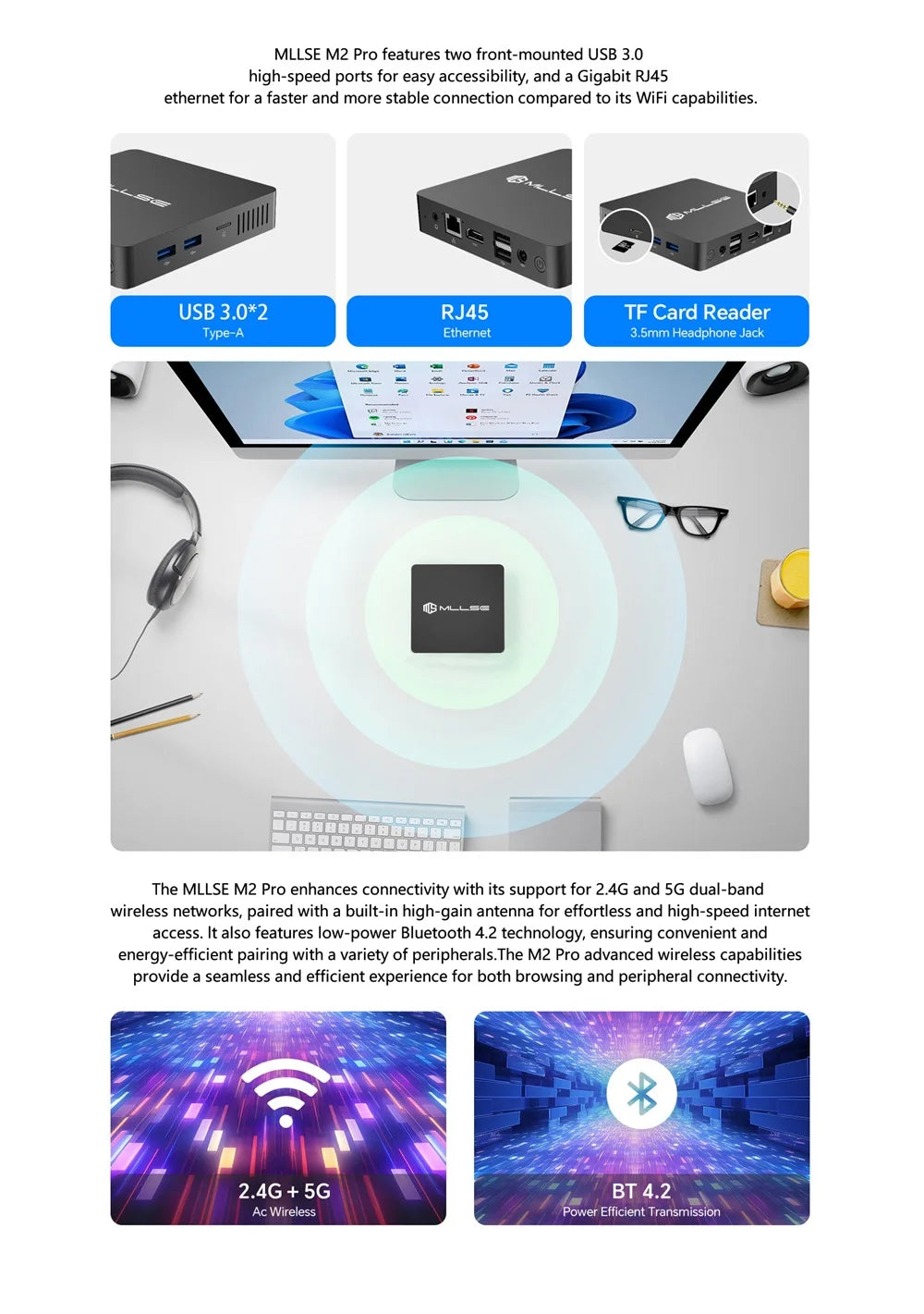 MLLSE Mini PC M2 Air Intel Gemini Lake N4000 Intel J3710 6GB RAM 128GB ROM Dual-Band WiFi Bluetooth USB Mini Computer