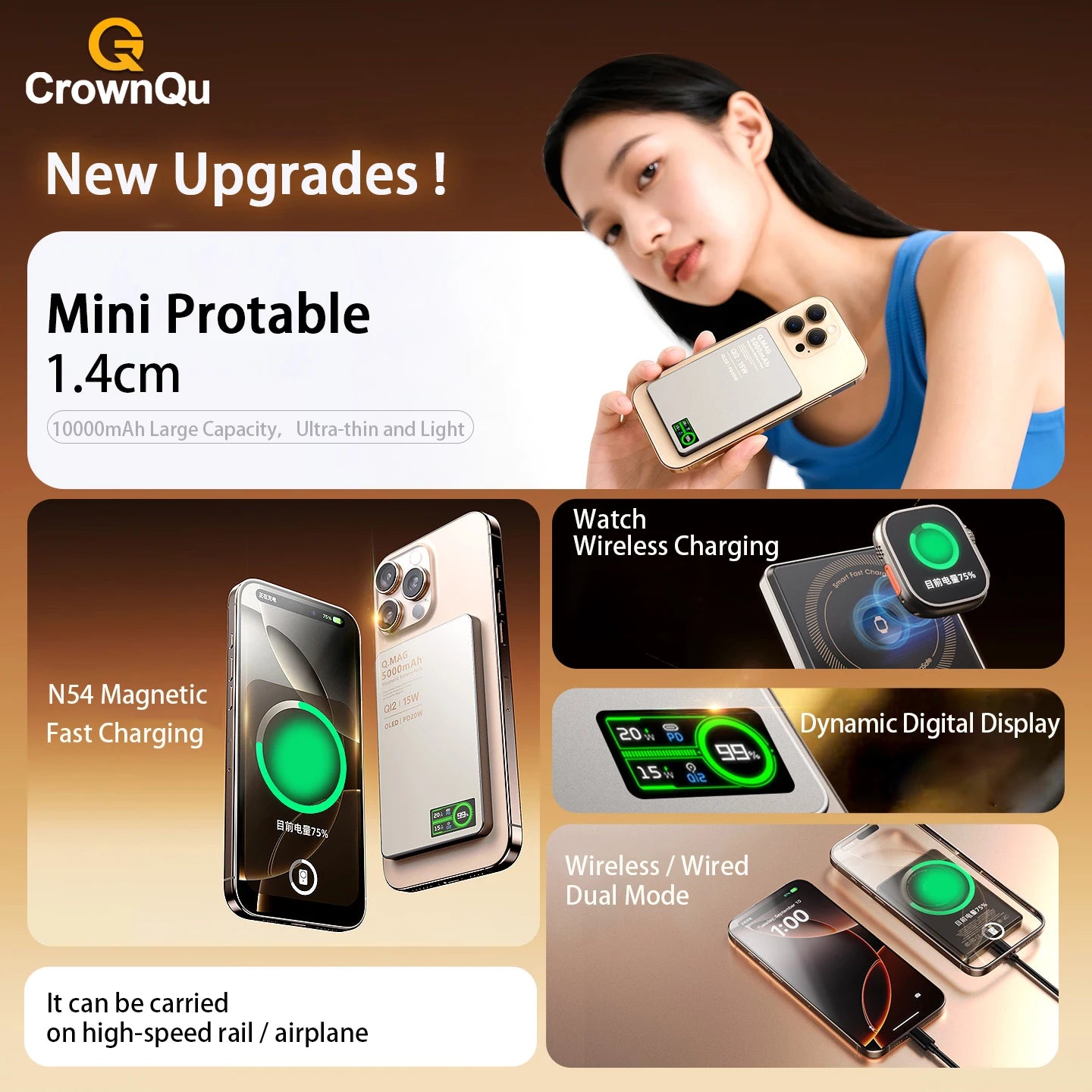 Magnetic Wireless Powerbank Qi 2.1 USB-C Fast Charging External Battery for iPhone 12-17 Pro Airpods Apple Watch Xiaomi 10000mAh