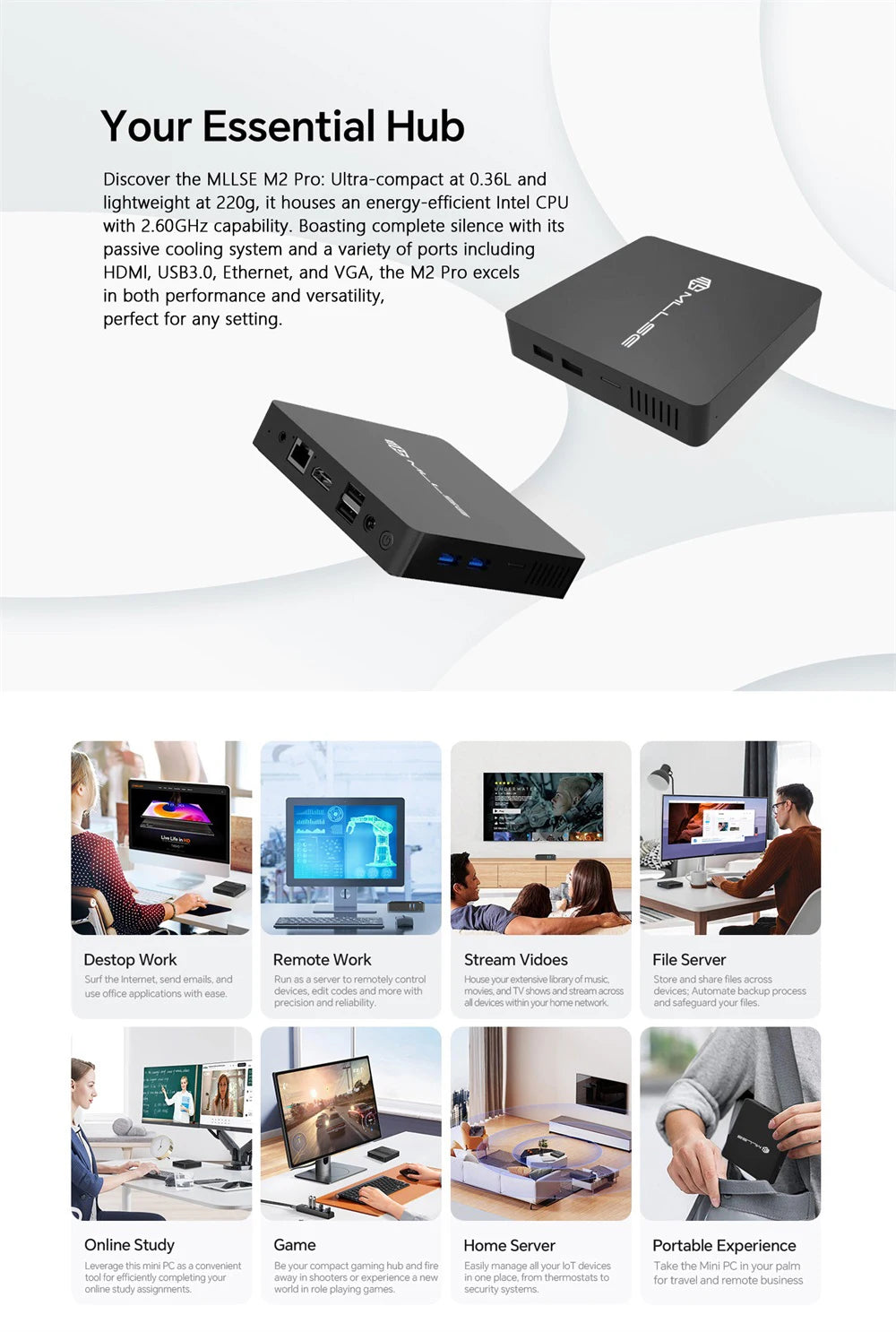 MLLSE Mini PC M2 Air Intel Gemini Lake N4000 Intel J3710 6GB RAM 128GB ROM Dual-Band WiFi Bluetooth USB Mini Computer