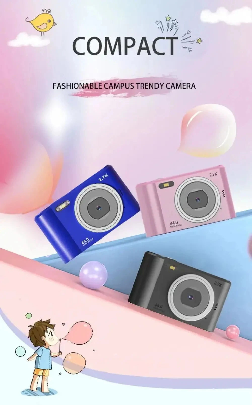 Digital Camera Autofocus Camera for Kids Toys Camcorder with 8x Zoom Compact Cameras 1080P Cameras for Beginner Photography