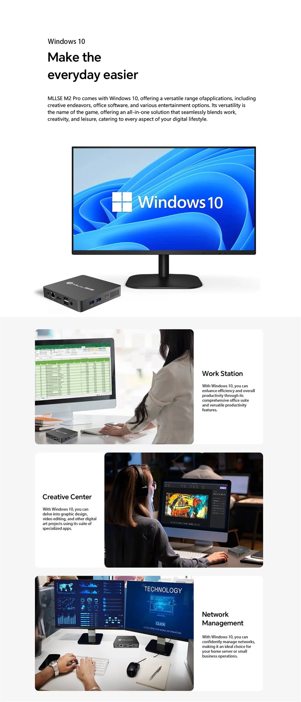 MLLSE Mini PC M2 Air Intel Gemini Lake N4000 Intel J3710 6GB RAM 128GB ROM Dual-Band WiFi Bluetooth USB Mini Computer